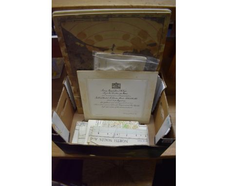 A mixed lot,&nbsp;of maps and ephemera, to include: a Despatch certificate to Acting Flying Officer T H Tozer RAF VR; corresp