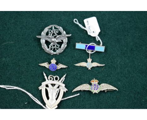 A selection of silver RAF sweetheart brooches; to include a Sixty Squadron brooch; a 1942 brooch; and three silver and enamel
