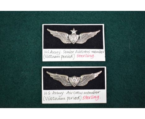 Two Vietnam War era silver US Army Aircrew wings, ranks; Senior Aircrew member by Simon-G1; Aircrew member by V21, (2). 