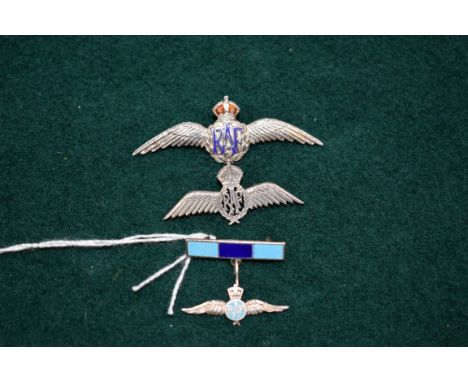 A silver and enamel RAF fob badge;&nbsp;together with a silver and enamel sweetheart brooch; and an unmarked example, largest