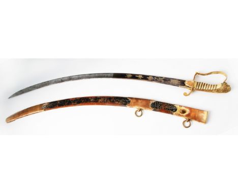 A late 18th Century Officer's sword by S. Brunn, the blade having blue panel with crowned Royal cypher, Royal Arms and foliag