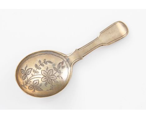 A George IV silver caddy spoon, the bowl engraved with floral design, hallmarked London 1821, weight approx. 12.5g.