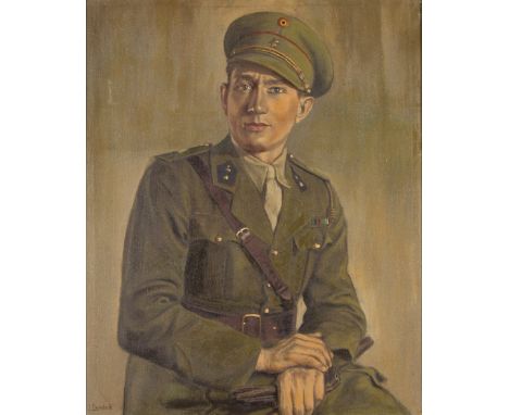 I. CZOSCHNIK. Framed, signed, oil on canvas, half-length portrait of a seated First World War officer, possibly Belgian, 60.2