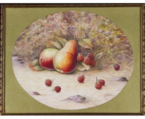THOMAS LOCKYER. Framed, signed, watercolour on paper, still of pears and raspberries, with oval slip. Lockyer was a Royal Wor
