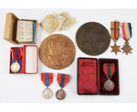 A selection of assorted medals and military items to include; two WW1 death plaques to William Brotherton and William Wall, 1