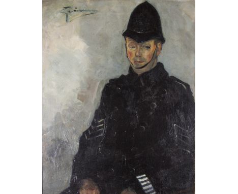 STANLEY GRIMM (1891 - 1966) Framed, signed, oil on canvas, half length portrait of a policeman, inscribed on plaque, 'To Paul