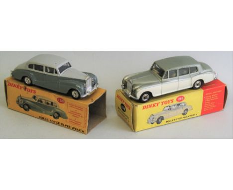 Dinky - Rolls-Royce Phantom IV, No. 198 in cream and light green, boxed, and a Rolls-Royce Silver Wraith, No. 150 in two-tone