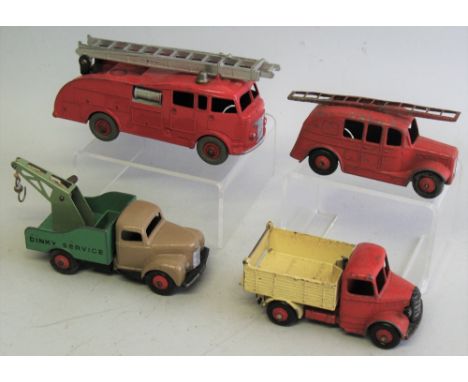 Dinky - Supertoys fire engine No. 995, another earlier fire engine, Commer breakdown truck No. 430 and Bedford Tipper lorry, 