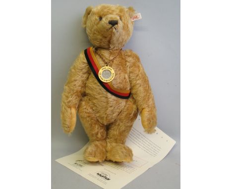 A Steiff Limited Edition 1998 fifty years commemorative teddy bear "Herbert", with growler mechanism, coin pendant and German