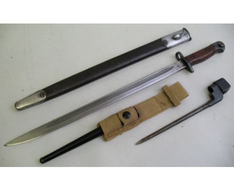 A WWI British pattern 1907 bayonet by Wilkinson dated 1917, with 43cm single fullered blade and leather and steel tear drop s