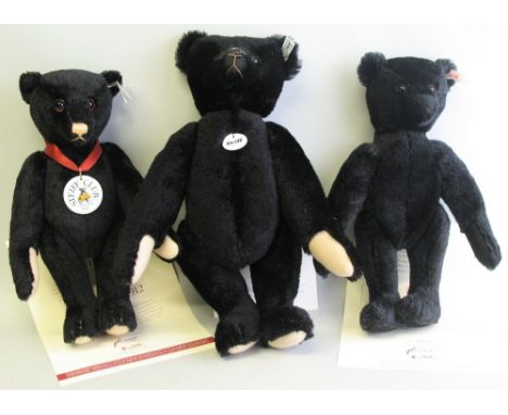 Three Steiff Limited Edition black teddy bears, comprising 1999 Club Edition Teddy Bear 1912, No. 5380, with porcelain pendan