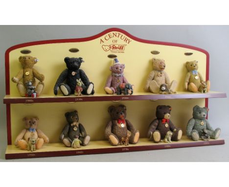 The Enesco Century of Steiff Collection of teddy bears, comprising ten ceramic bears representing various decades of manufact