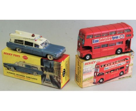 Dinky - Routemaster Bus "Esso", No. 289 in red and a Superior Criterion Ambulance with flashing light, No. 277 in blue and wh