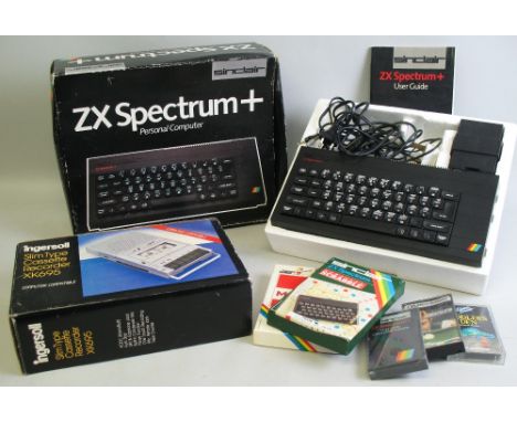 A Sinclair Spectrum ZX personal computer, boxed, with Ingersoll Cassette recorder XK695, boxed, five games and User Guide