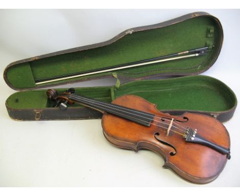 An early 19th century German violin, with 35½cm single piece maple back and spruce top, 58½cm overall, in case with carbon fi