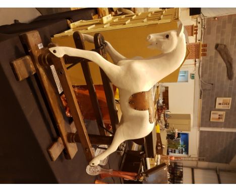Vintage gesso finished wooden rocking horse on rocking stand A/F  CONDITION REPORT: Recently repainted missing mane and tail 