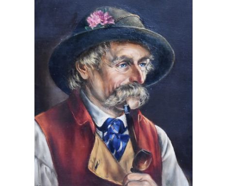 Hermine Gartner (1846-1905), oil on canvas, A portrait of a Tyrolean gentleman smoking a pipe, signed to the lower left, labe