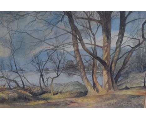 After Edward Jeffrey (British, 1898-1978), colour print, A view of Derwentwater, framed, mounted, and under glass, 35cm x 51c