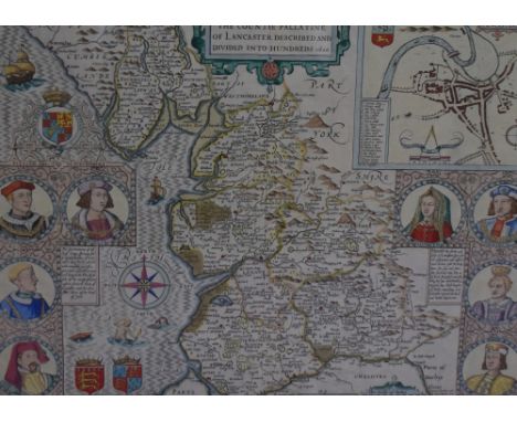 After John Speed (1552-1629), a map of The County Palatine of Lancaster Described And Divided Into Hundreds 1610, illustrated