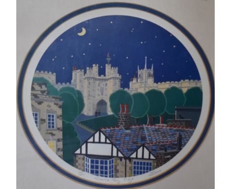 Chas (Charles) Jacobs (British School 20th Century), print, 'Castle By Night', limited edition 105 of 495, set within a circu