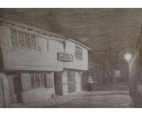 Sydney Lee (1866-1949), print, Exeunt The Two Brewers (the oldest inn in London), framed and under glass, 36cm x 46cm overall