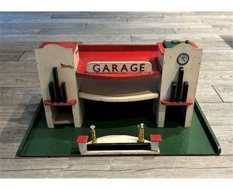 1930s ART DECO TOY GARAGE  Charming unrestored 1930s style art deco toy car garage, with elevator and illuminating Smiths clo