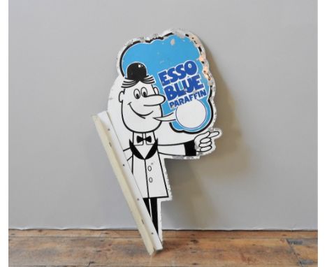 ESSO "BLUE" PARAFIN DOUBLE-SIDED ENAMEL SIGN  An original double sided sign with flange to attach to a wall, featuring "Joe t