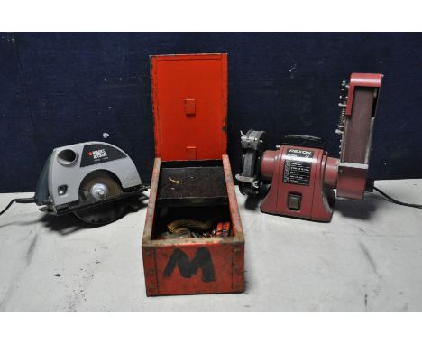 A REXON SG260A bench grinder/sander and a Black and Decker KS850 1100v circular saw (both PAT pass and working) and a pressed