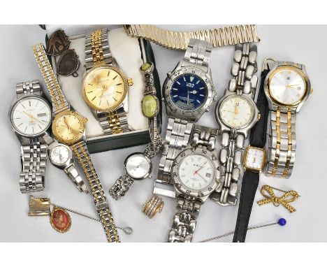 A SELECTION OF LADYS AND GENTLEMENS FASHION WRISTWATCHES AND COSTUME JEWELLERY, ten wristwatches in total such as a gents 'Ci