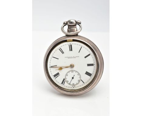 A SILVER PEAR CASED POCKET WATCH, the open face pocket watch (missing glass) with a round white dial signed 'Fattorini &amp; 