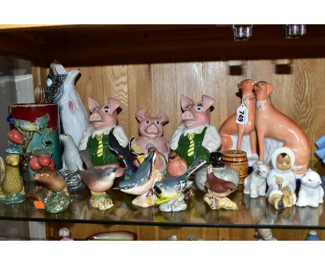 A COLLECTION OF ASSORTED VICTORIAN TO LATE 20TH CENTURY ANIMAL AND OTHER CERAMIC FIGURES, including a pair of late Victorian 