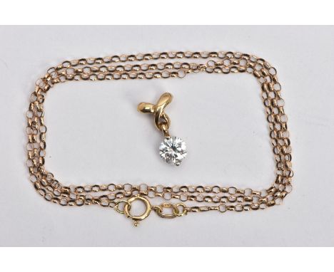A 9CT GOLD BELCHER LINK CHAIN AND A CUBIC ZIRCONIA PENDANT, the chain fitted with a spring clasp hallmarked 9ct gold Birmingh