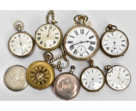 A SELECTION OF POCKET WATCHES, to include a white metal goliath open face pocket watch, white dial, Roman numerals, seconds s