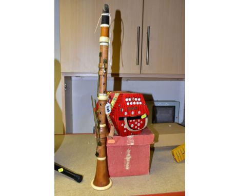 A GOULDINGS AND CO CLARINET in boxwood and bone along with a modern Ga lotta Squeezebox in box (2)