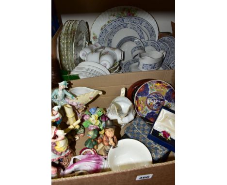 TWO BOXES OF CERAMIC DINNER SERVICES, GIFTWARES AND SUNDRY ITEMS, to include a thirty piece Royal Doulton Oakdene TC1109 dinn