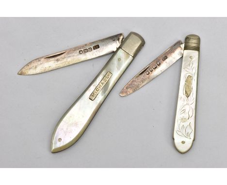 TWO SILVER FRUIT KNIVES, the first fitted with a silver blade hallmarked 'Thomas Marples' Sheffield 1868, fitted with a flora