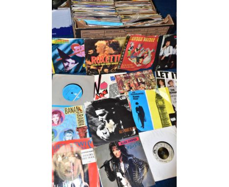 A BOX OF APPROXIMATELY FOUR HUNDRED VINYL SINGLES, most have sleeves, artists to include The Rolling Stones, Roxy Music, John