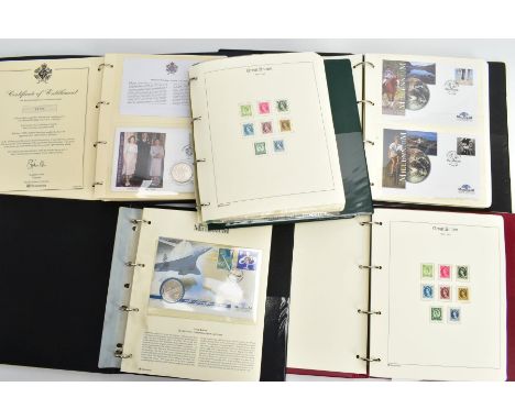 A QUANTITY OF STAMP/COIN COVER ALBUMS MILLENNIUM, BRITISH ISLES, MISCELLANEOUS, ROYALTY, to include a full gold sovereign pro