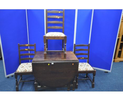 A PRIORY OAK GATE LEG TABLE and three chairs (4)