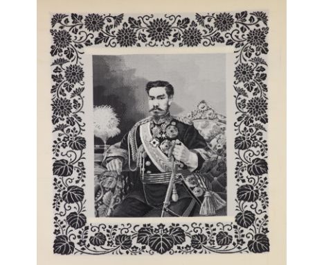 Emperor Meiji (1852-1912) A ‘phototexture’ portrait taken from a conté crayon drawing by Eduardo Chiossone in 1888. He drew t