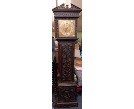 CARVED WOOD LONG CASE CLOCK, APPROX 87" TALL WITH BRASS FACE