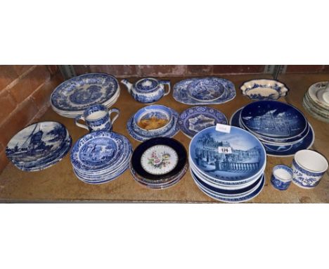 SHELF OF MISC BLUE & WHITE CHINA INCL; SPODE