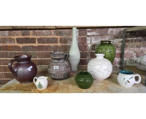 SHELF WITH MISC GLAZED VASES & JUGS