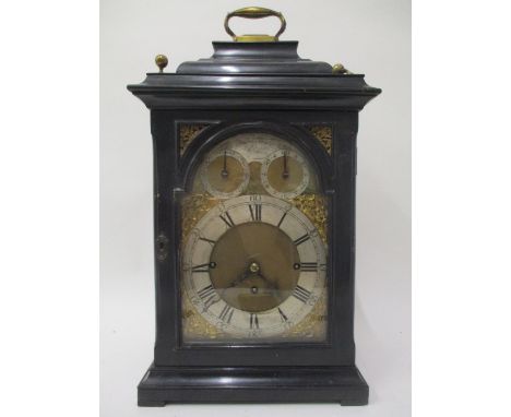 A mid 18th century ebony triple fusee bracket clock by John Berry, London, chiming on eight bells. The ebony case with glazed