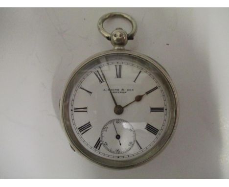 An open faced silver cased pocket watch, the dial signed A Smith &amp; Son, Croydon, the case stamped 893068, silver hallmark