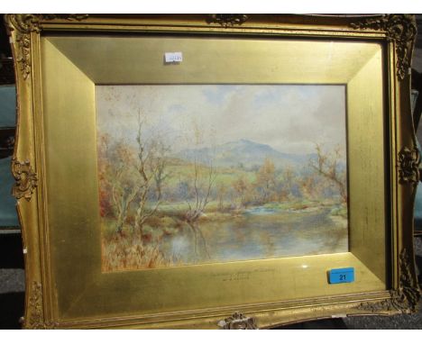 W R Hoyles 1870 - 1935, A framed glazed watercolour, river scene in Conway, A/F 14" x 9 1/2" 