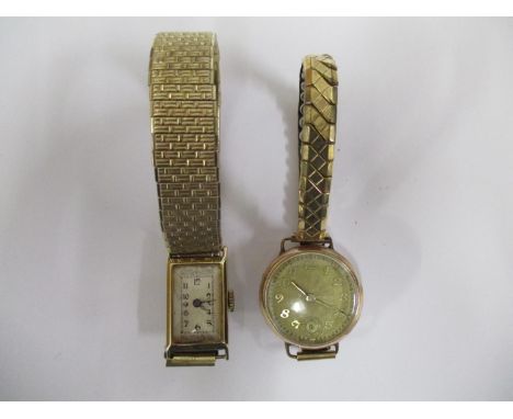 Two ladies' 9ct gold cased vintage wristwatches, both with gold coloured and stainless steel expanding bracelets, both with s