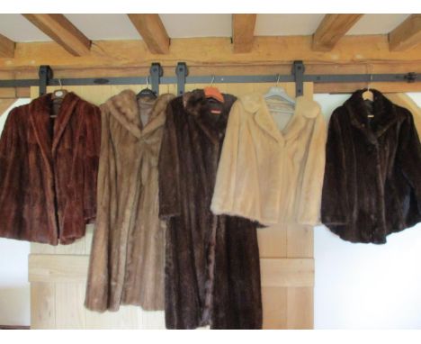 Five vintage fur coats to include mink, musquash and a red dyed ermine jacket 
