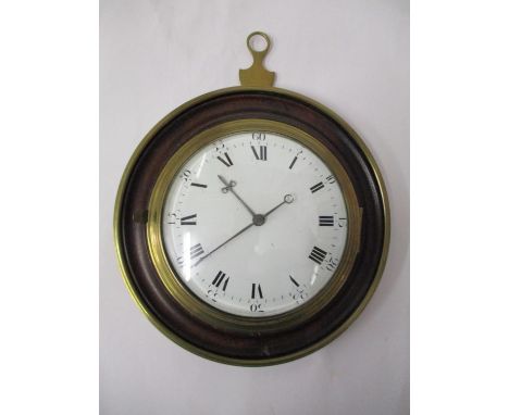An early 19th century brass bound, oak circular Sedan clock, the 4" white enamel dial with Roman numerals, fusee movement by 