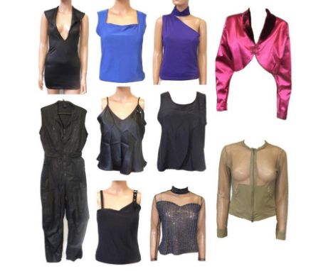 Ladies Tops incl. French Connection, Caroline Charles, New Look, pink satin jacket, khaki net jacket, black stretch dress &am